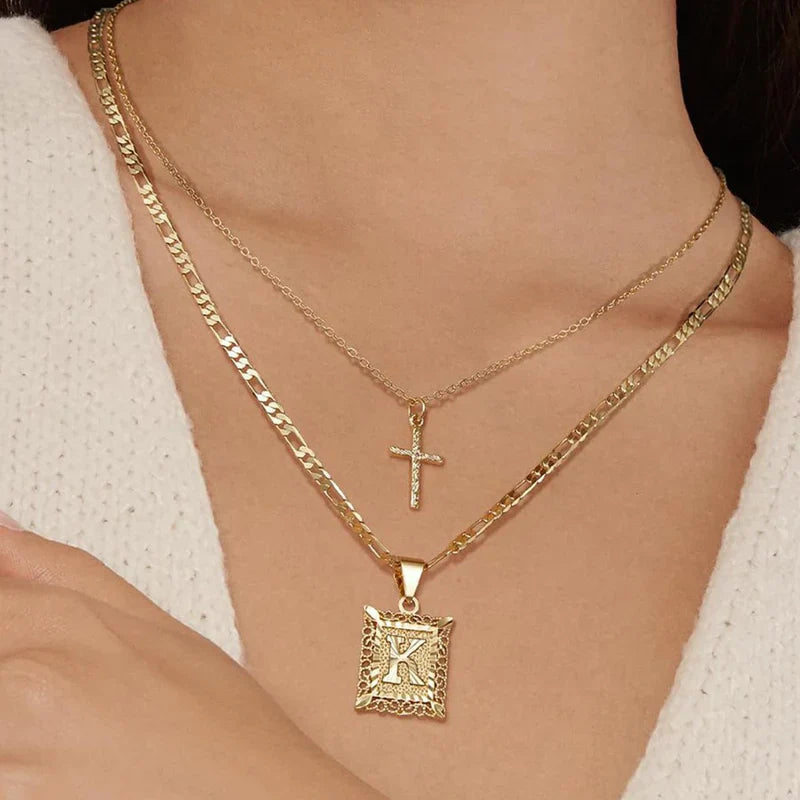 Cross Initial Necklace Set | Gold Maya Henry Jewelry