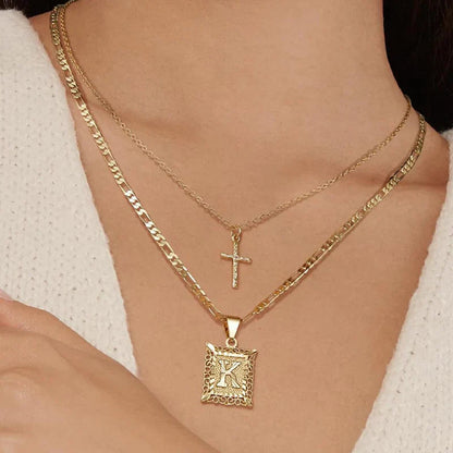 Cross Initial Necklace Set | Gold Maya Henry Jewelry
