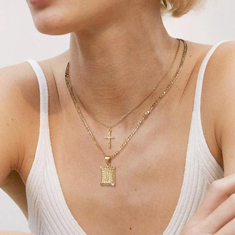 Cross Initial Necklace Set | Gold Maya Henry Jewelry