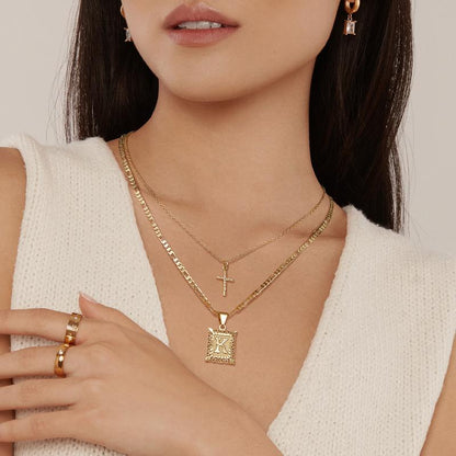 Cross Initial Necklace Set | Gold Maya Henry Jewelry