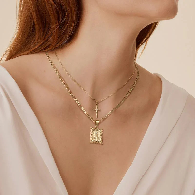 Cross Initial Necklace Set | Gold Maya Henry Jewelry