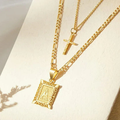 Cross Initial Necklace Set | Gold Maya Henry Jewelry
