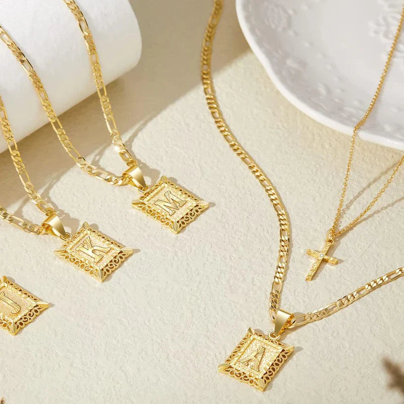 Cross Initial Necklace Set | Gold Maya Henry Jewelry