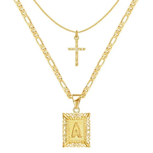 Cross Initial Necklace Set | Gold Maya Henry Jewelry