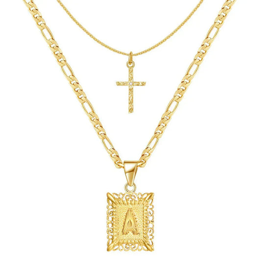 Cross Initial Necklace Set | Gold Maya Henry Jewelry