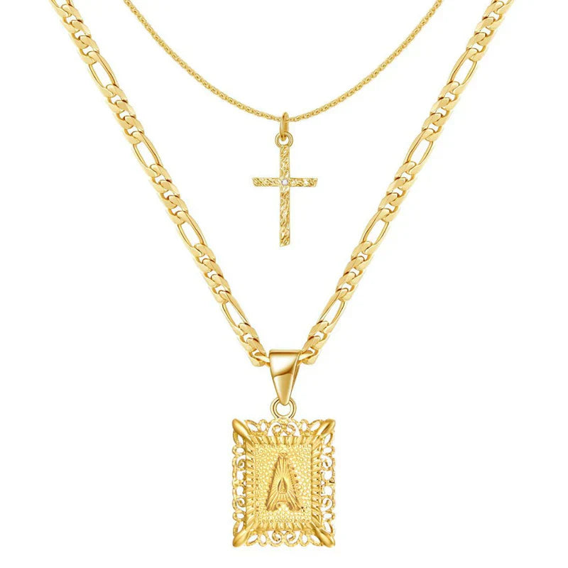 Cross Initial Necklace Set | Gold Maya Henry Jewelry