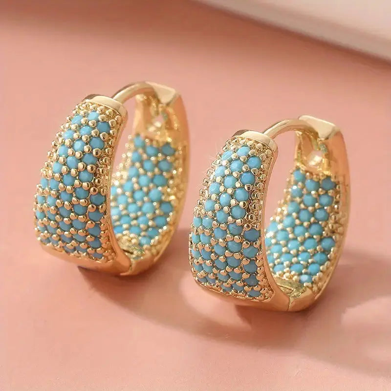 Golden-Tone Turquoise Beaded Hoop Earrings | Gold Maya Henry Jewelry