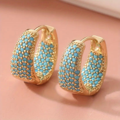 Golden-Tone Turquoise Beaded Hoop Earrings | Gold Maya Henry Jewelry
