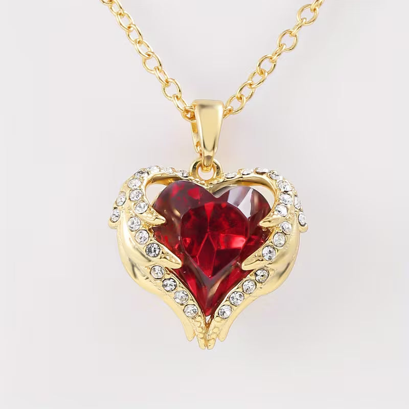 Angel Embrace Ruby Heart Necklace | Gold Maya Henry Jewelry