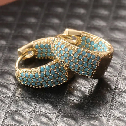Golden-Tone Turquoise Beaded Hoop Earrings | Gold Maya Henry Jewelry