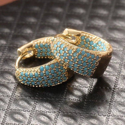 Golden-Tone Turquoise Beaded Hoop Earrings | Gold Maya Henry Jewelry