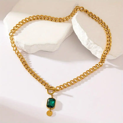 Chunky Chain Emerald Gold  Pendant Necklace Maya Henry Jewelry