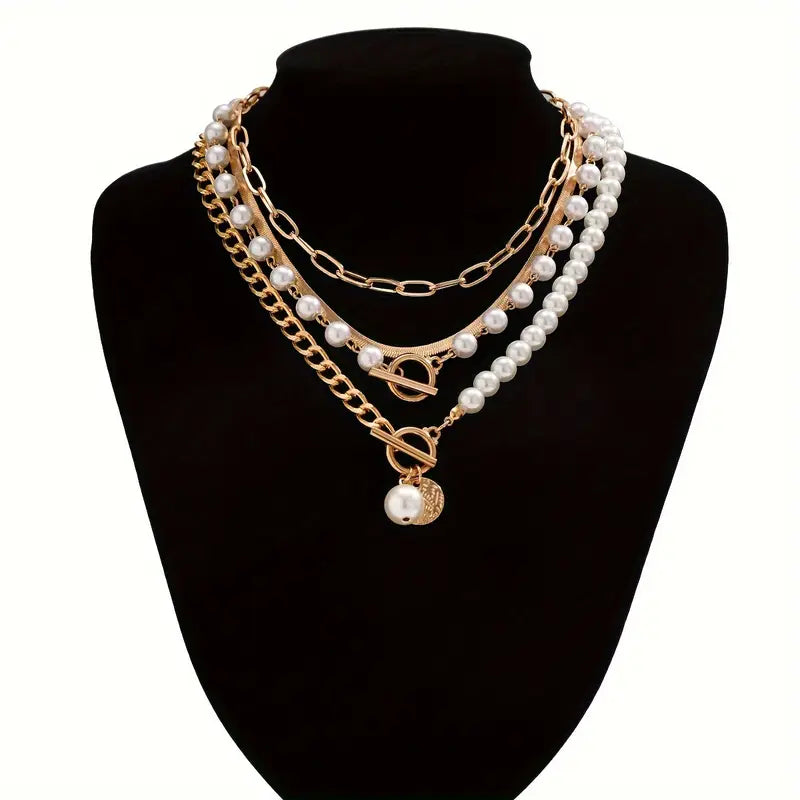Vintage Pearl & Gold Snake Chain Necklace Set | Gold Maya Henry Jewelry