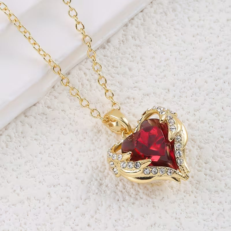 Angel Embrace Ruby Heart Necklace | Gold Maya Henry Jewelry