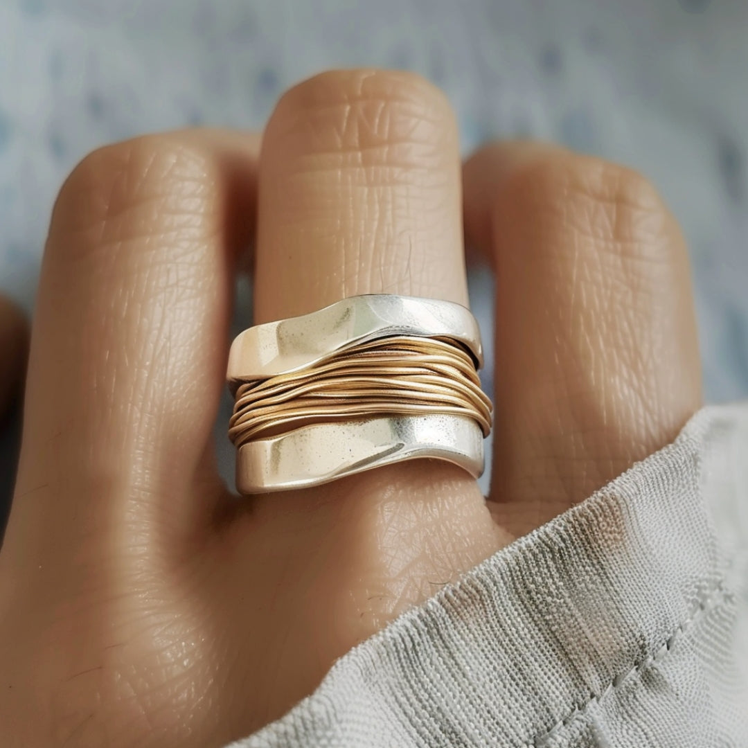 Silver-Golden Threads Ring Maya Henry Jewelry