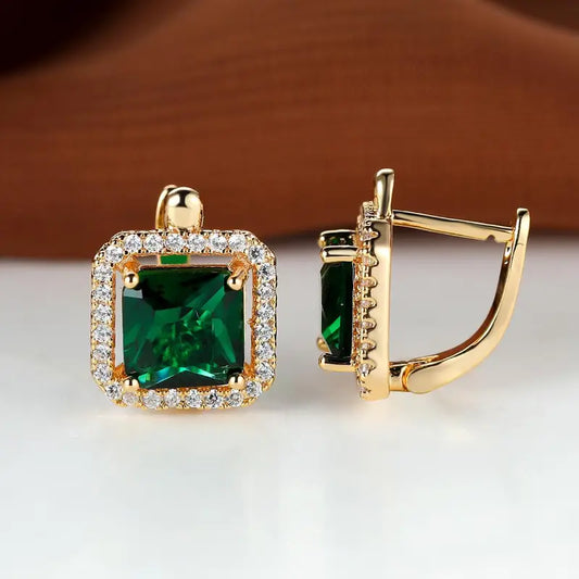Golden Green Square Zirconia Gold Earrings Maya Henry Jewelry