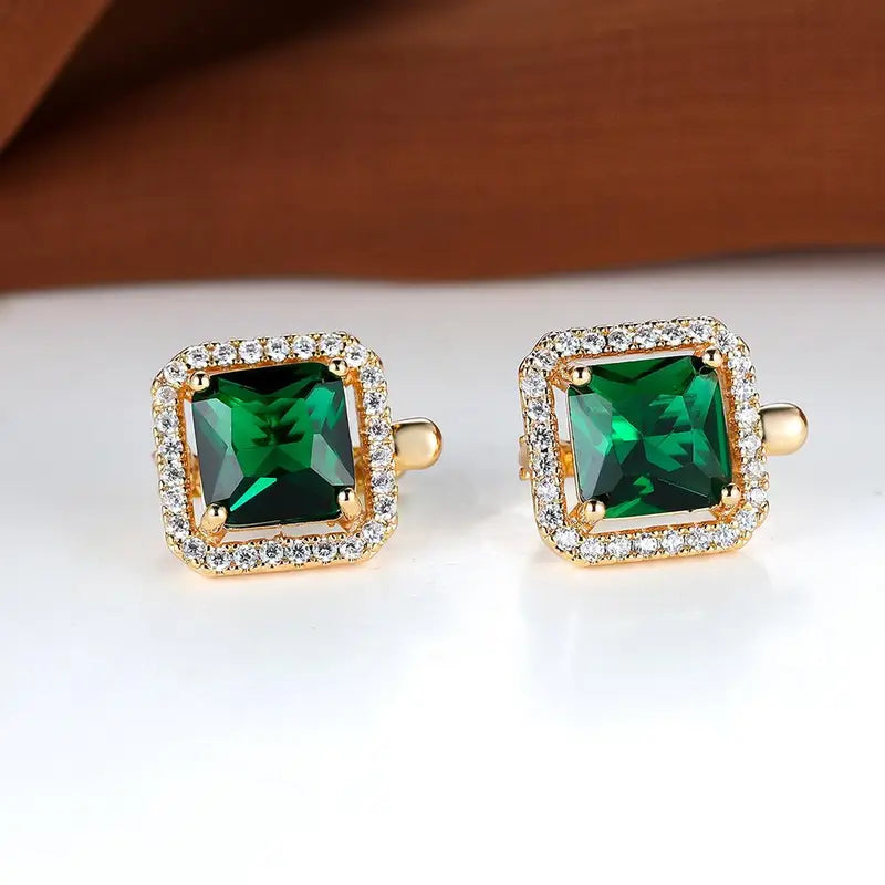 Golden Green Square Zirconia Gold Earrings Maya Henry Jewelry