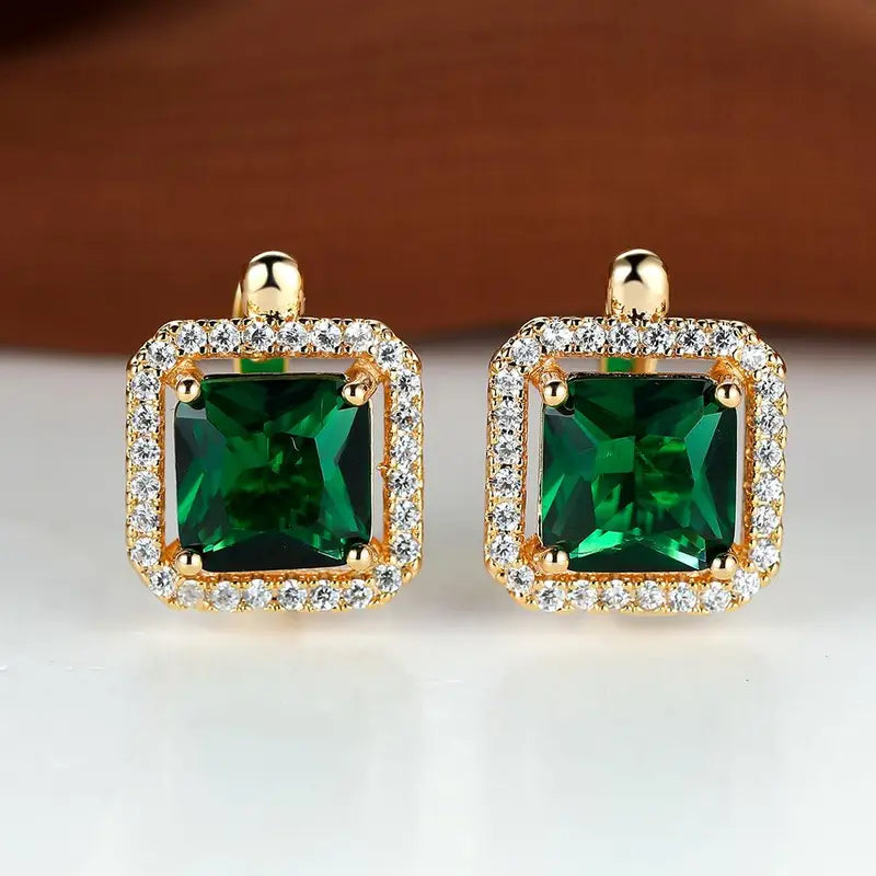 Golden Green Square Zirconia Earrings | Gold Maya Henry Jewelry