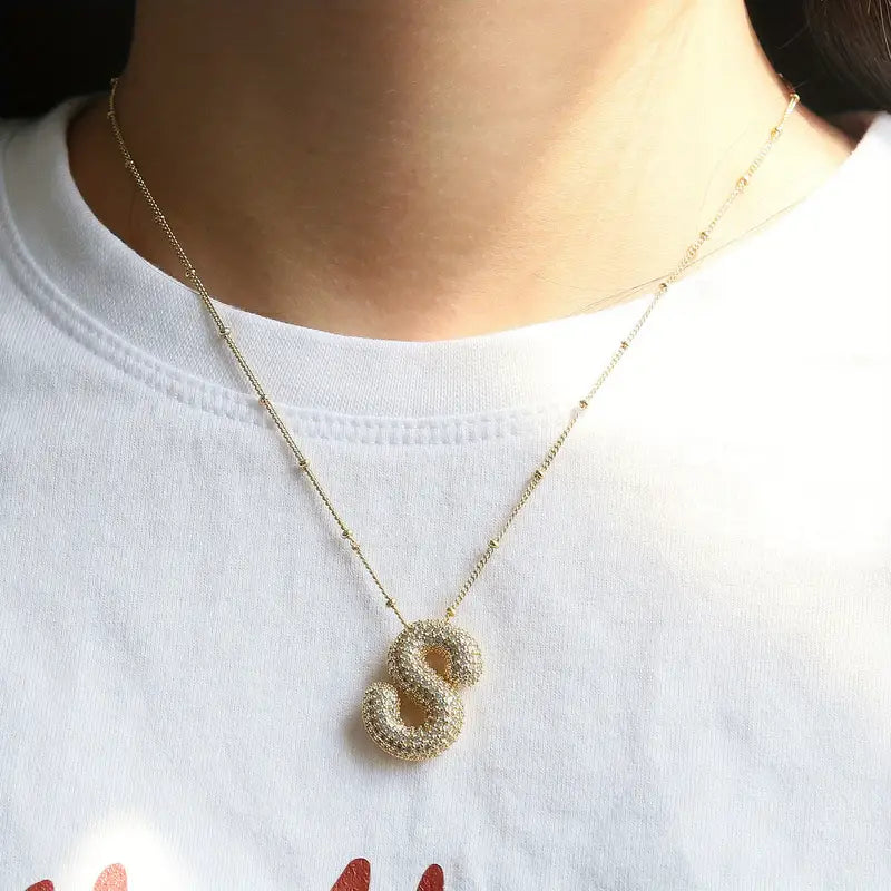 Bubble letter initial necklace set | Gold Maya Henry Jewelry