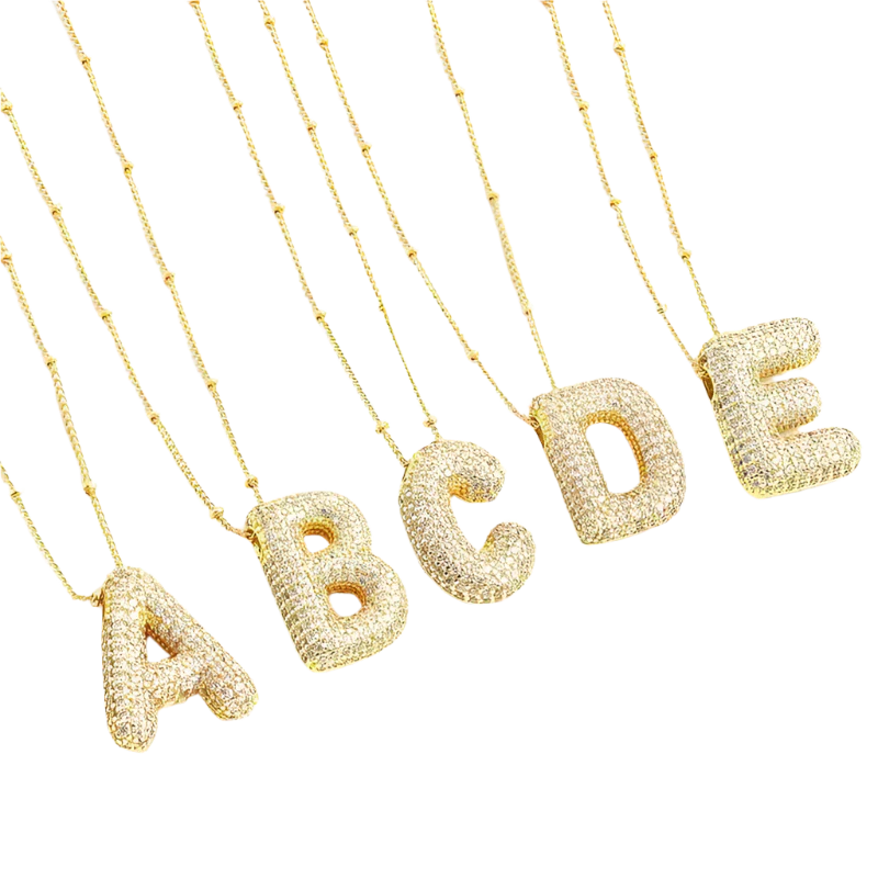 Bubble letter initial necklace set | Gold Maya Henry Jewelry