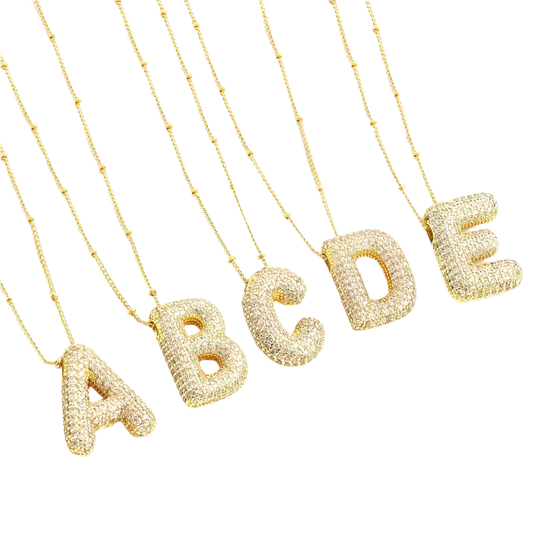 Bubble letter initial necklace set | Gold Maya Henry Jewelry