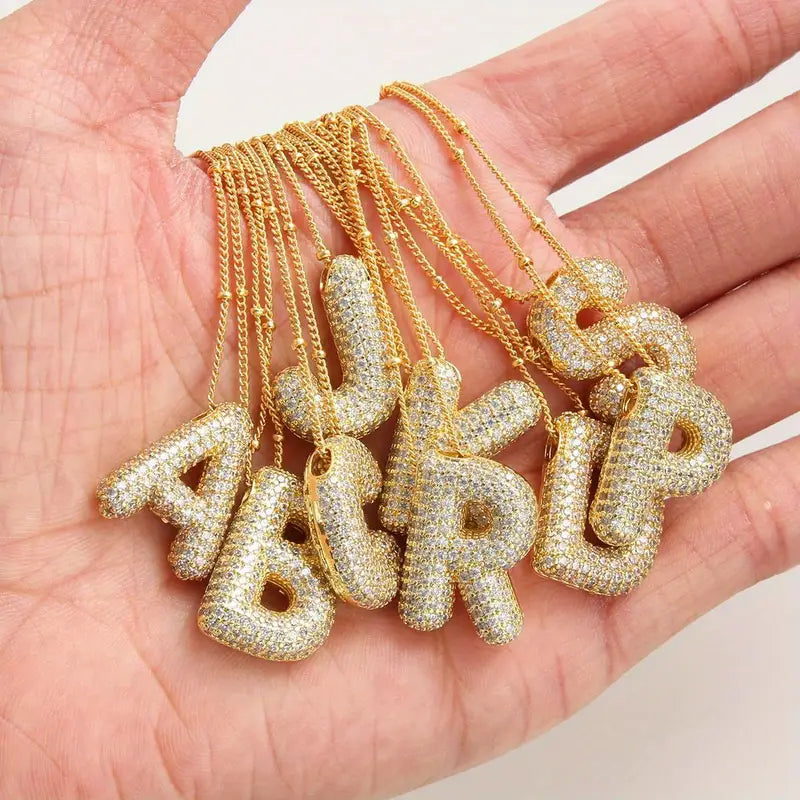 Bubble letter initial necklace set | Gold Maya Henry Jewelry