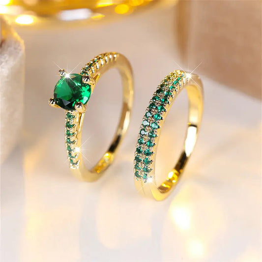 Serena Emerald Duo Ring Set | Gold Maya Henry Jewelry