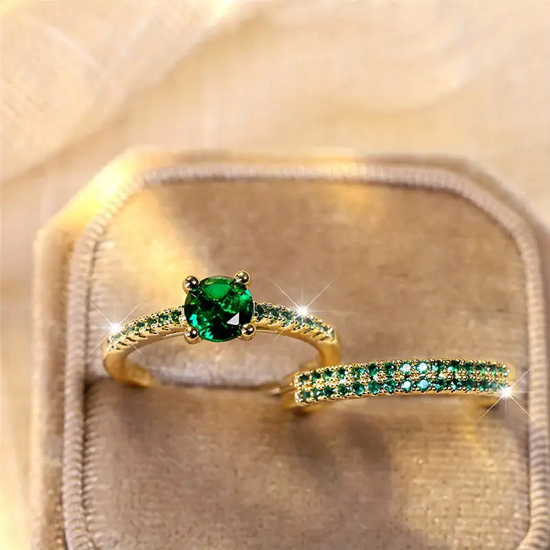 Serena Emerald Duo Ring Gold Set Maya Henry Jewelry