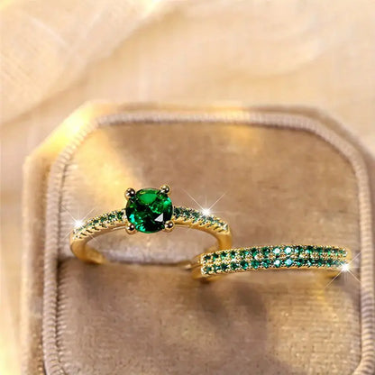 Serena Emerald Duo Ring Gold Set Maya Henry Jewelry