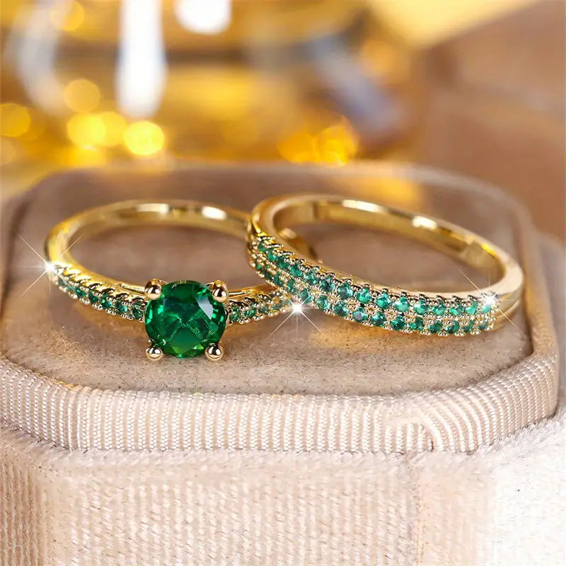 Serena Emerald Duo Ring Set | Gold Maya Henry Jewelry