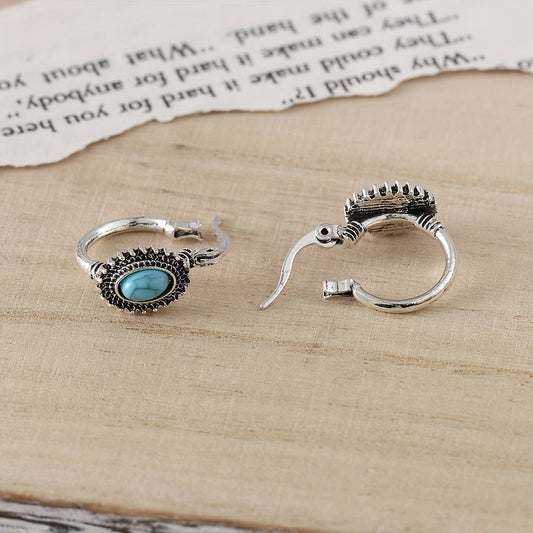 Turquoise Crest Hoop Earrings | White Gold Maya Henry Jewelry