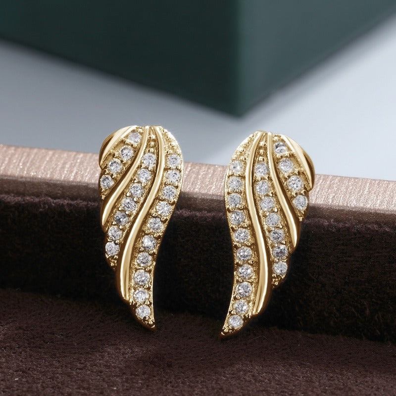 Modern Leaf Pave Earrings | Gold Maya Henry Jewelry