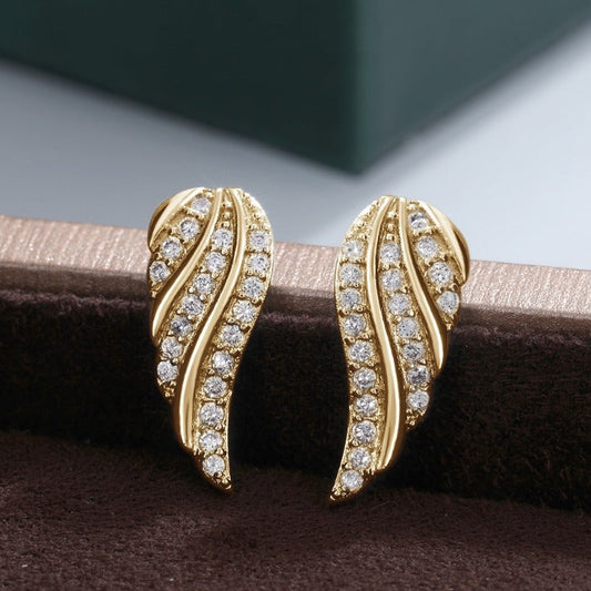 Modern Leaf Pave Earrings | Gold Maya Henry Jewelry