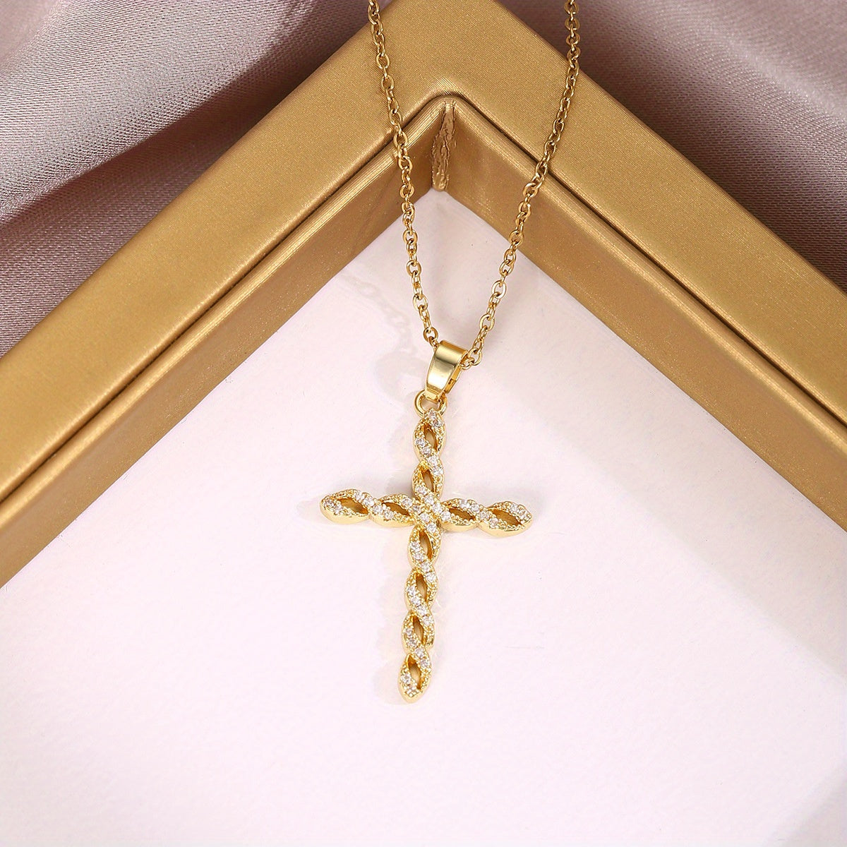 Crystal Twist Cross Necklace | Gold Maya Henry Jewelry