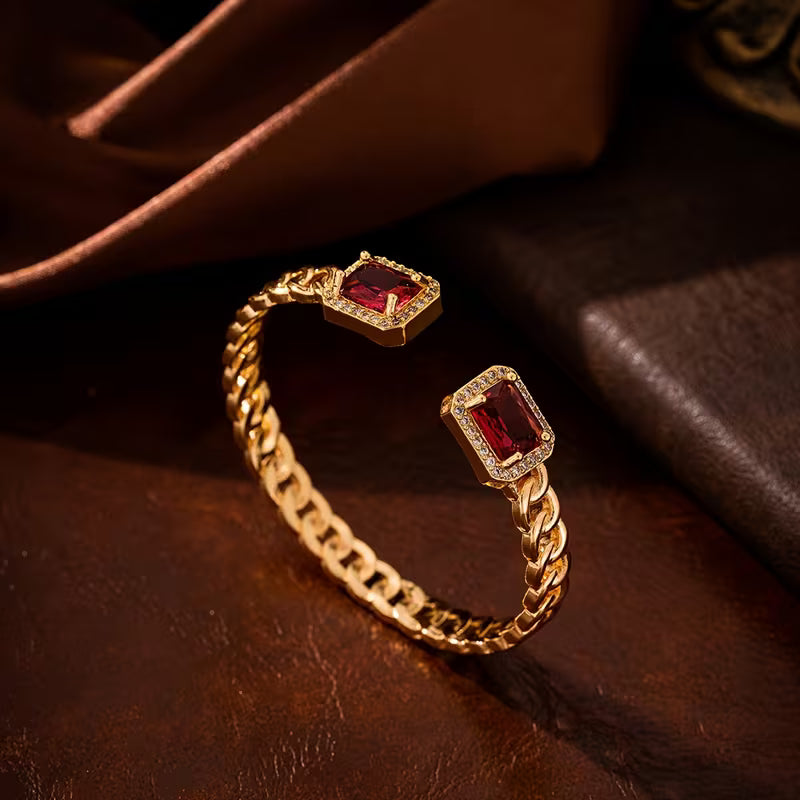 Veloria Ruby Open Bracelet | Gold Maya Henry Jewelry