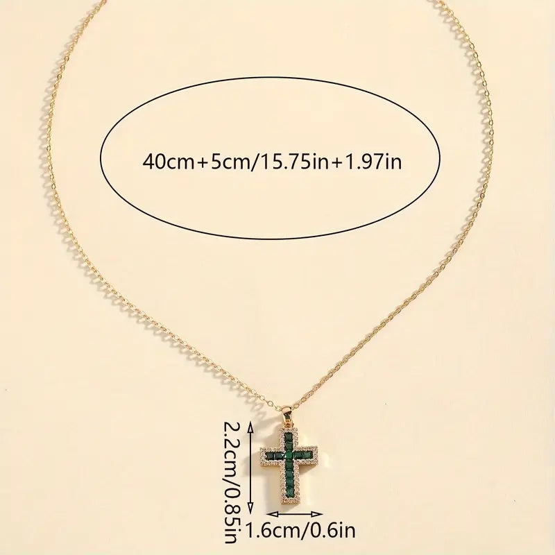 Solene Emerald Cross Pendant Necklace | Gold Maya Henry Jewelry