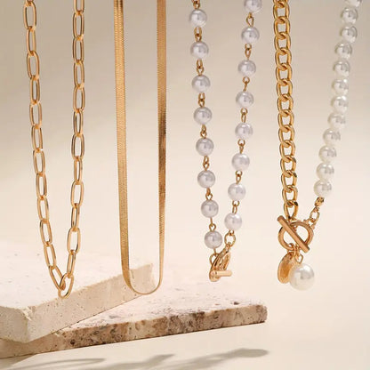 Vintage Pearl & Gold Snake Chain Necklace Set | Gold Maya Henry Jewelry