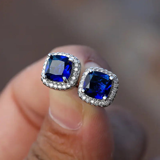 Saphir Square Stud Earrings | White Gold Maya Henry Jewelry