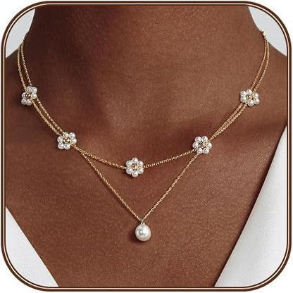 Floral Pearl Layered Necklace | Gold Maya Henry Jewelry