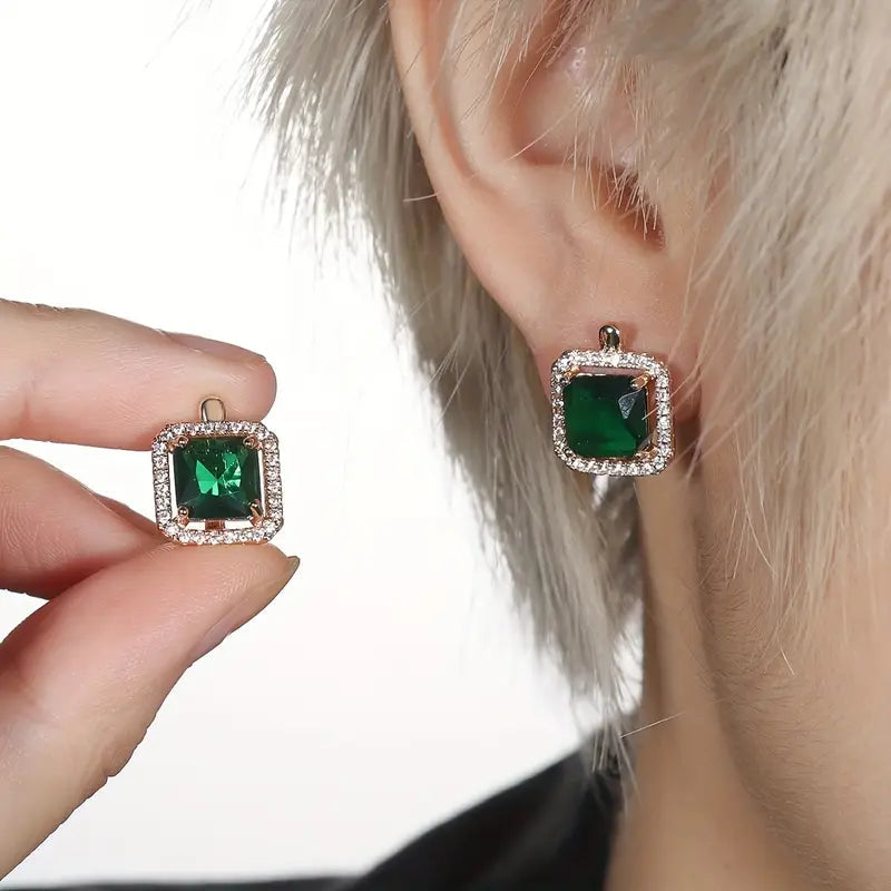 Golden Green Square Zirconia Earrings | Gold Maya Henry Jewelry