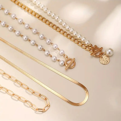 Vintage Pearl & Gold Snake Chain Necklace Set | Gold Maya Henry Jewelry