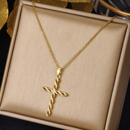 Crystal Twist Cross Necklace | Gold Maya Henry Jewelry