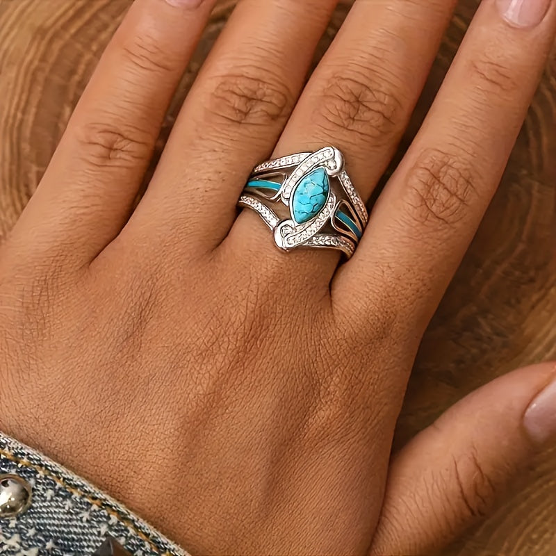 Turquoise Marquis Statement Ring | White Gold Maya Henry Jewelry