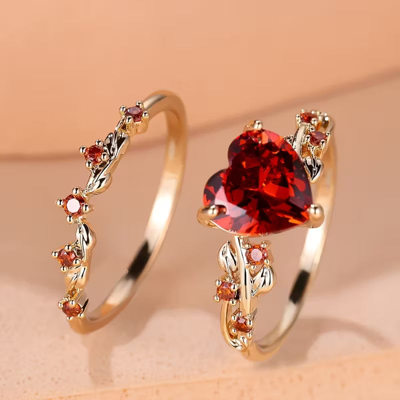 Redvine Heart Accent Ring Set | Gold Maya Henry Jewelry