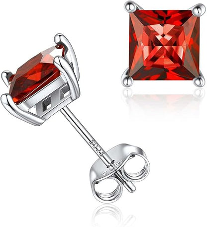 Minimalist Princess Cut Ruby Stud Earrings | White Gold Maya Henry Jewelry