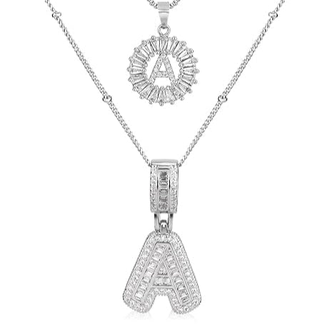 Pave letter initial necklace set | White Gold Maya Henry Jewelry