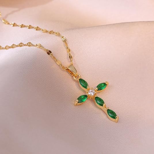 Emerald Cross Necklace | Gold Maya Henry Jewelry