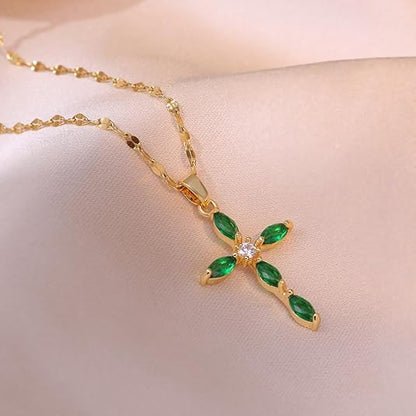 Emerald Cross Necklace | Gold Maya Henry Jewelry
