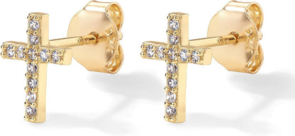 Paved Cross Studs | Gold Maya Henry Jewelry