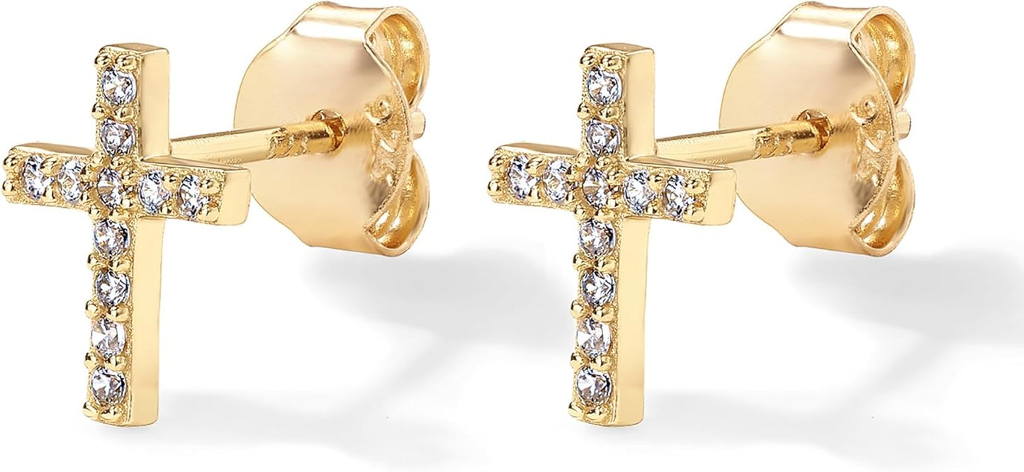 Paved Cross Studs | Gold Maya Henry Jewelry
